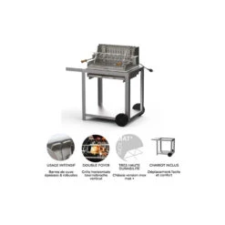 Barbecue Charbon Mendy Inox Marin + Chariot Inox + Tournebroche - Le Marquier -Gril De Cuisine mendy inox sur chariot le marquier 3339380167155 4